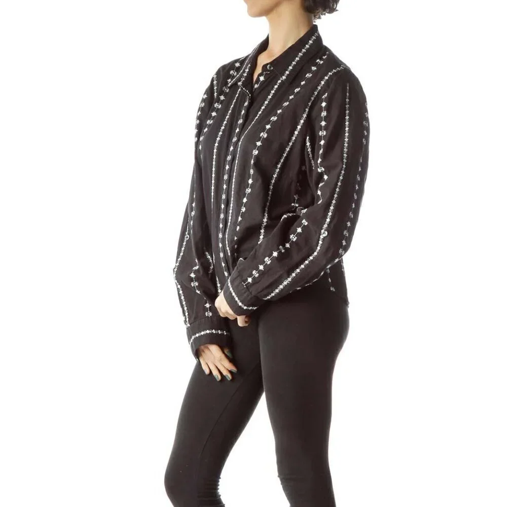 Bandolino Black White Embroidery 100% Cotton Shirt - Picture 2 of 3